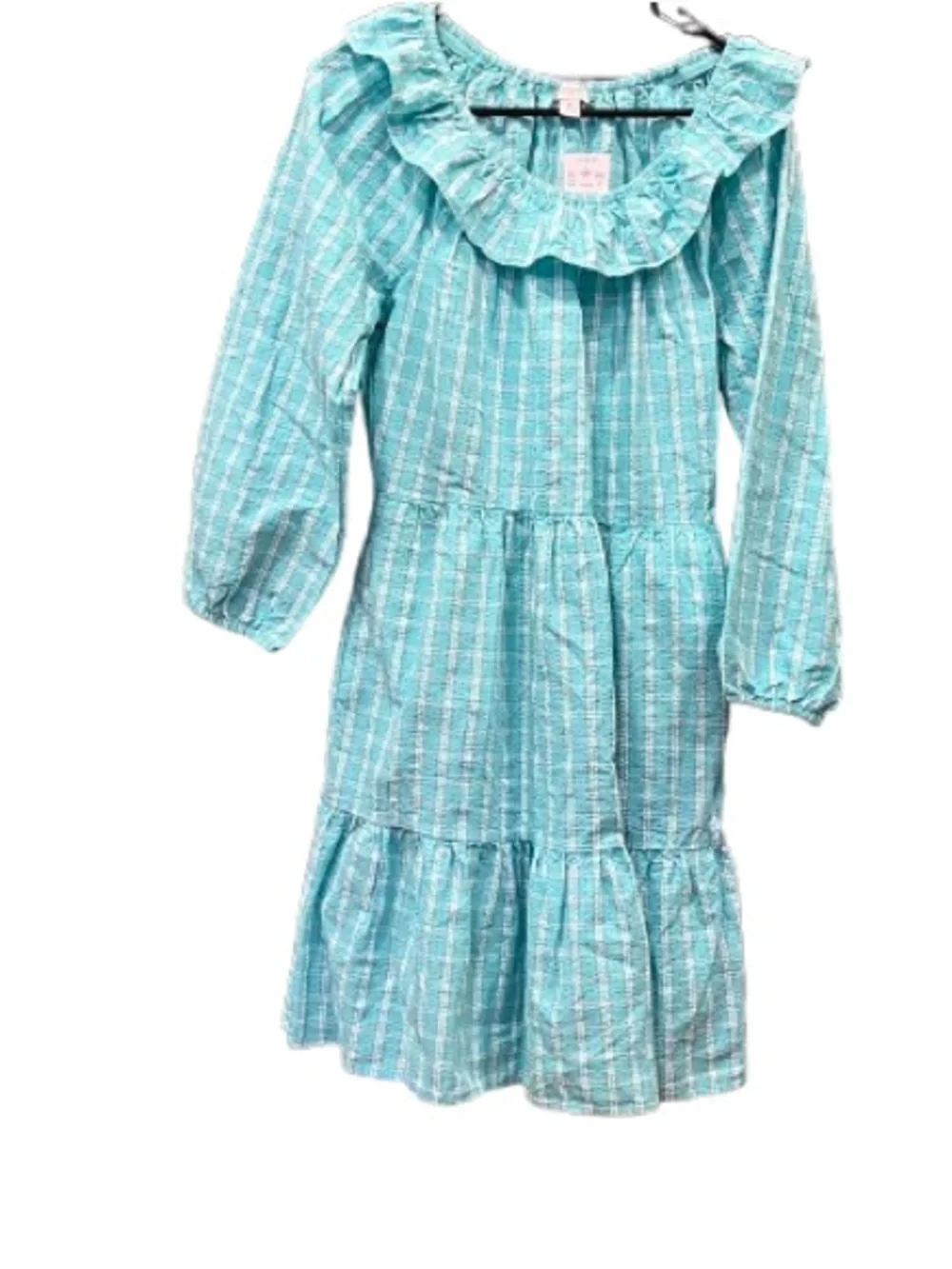 NWT J.Crew Seersucker Ruffle Neck Dress Radiant Aqua Size 6